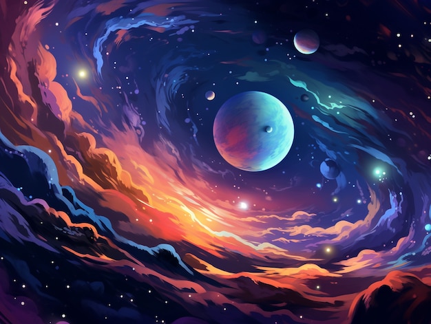 Free photo galaxy planets digital art