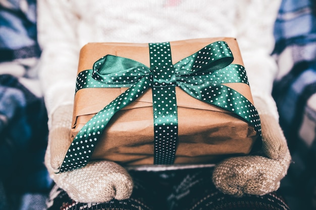 Free photo girl opens a wonderful vintage gift