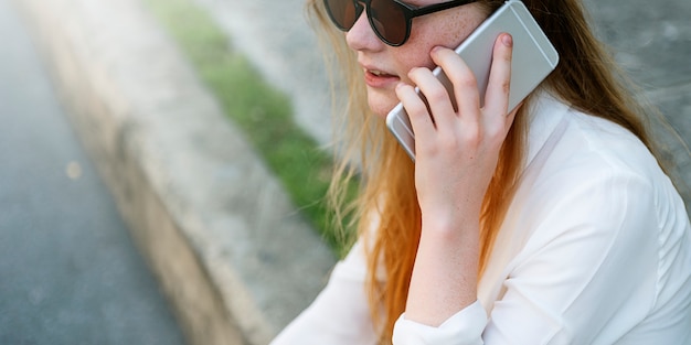 Free photo girl talking conversation phone concept