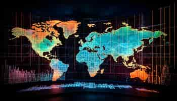 Free photo global business travel ideas illuminated on world map generated by ai