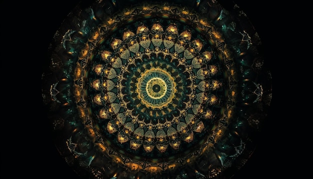 Free photo glowing mandala celebrates nature's symmetrical elegance generated by ai