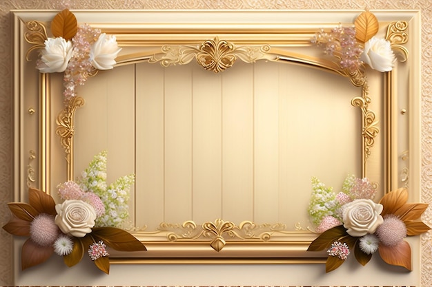 Free photo a gold frame with flowers on it