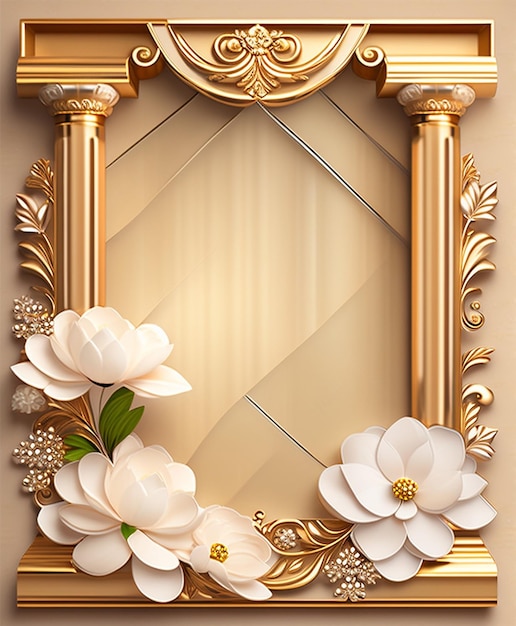 Free photo a gold frame with white flowers on it.