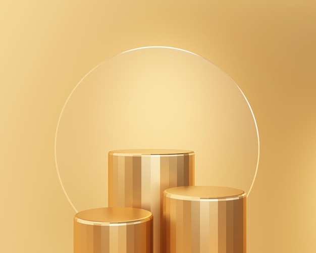 Free photo gold pedestal cylinder luxury premium podium background 3d illustration empty display scene presentation for product placement