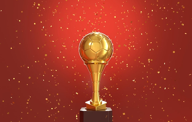 Foto gratuita trofeo di calcio golden ball con confetti dorati che cadono