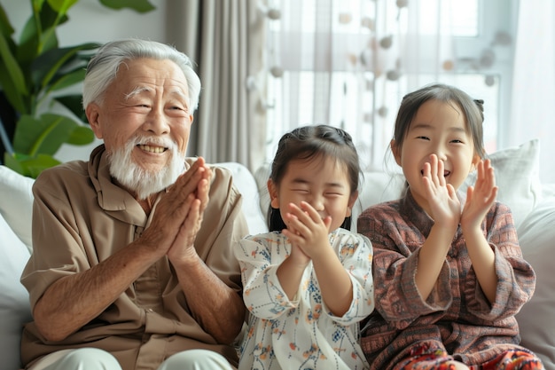 Free Photo grandparent's day celebration scene with grandparents and grandchildren showcasing a happy family