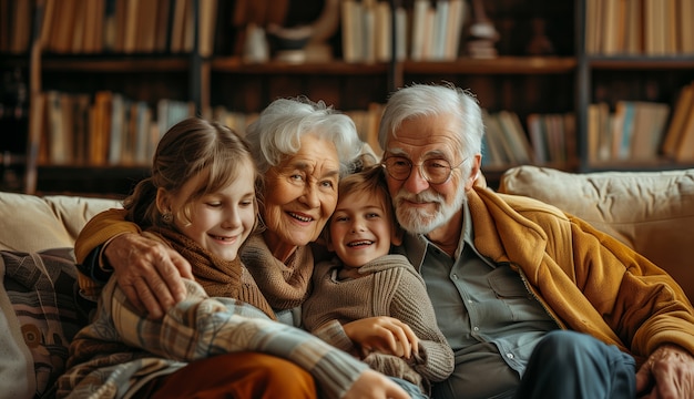 Free Photo grandparent's day celebration scene with grandparents and grandchildren showcasing a happy family