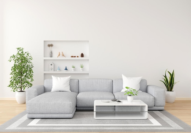 Free photo gray sofa in white living room with copy space