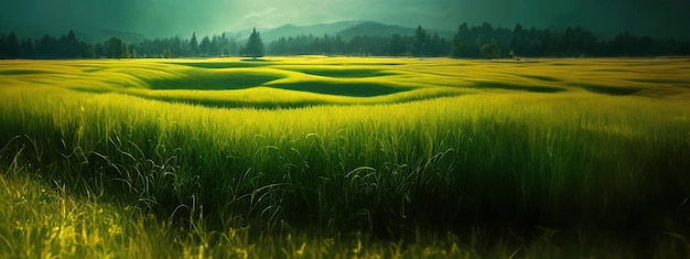 Free photo green field tree and blue sky great as a background web banner generative ai