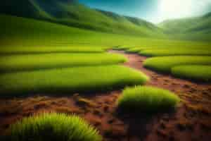 Free photo a green field with grass and a blue sky