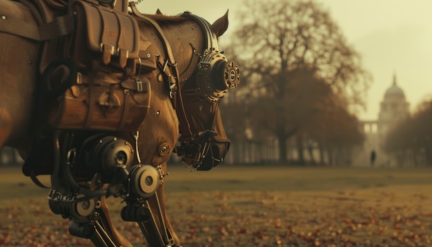 Free photo half-horse and half-robot animal with futuristic tech parts