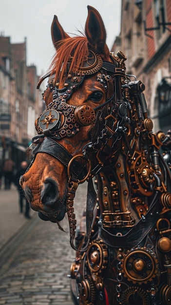 Free photo half-horse and half-robot animal with futuristic tech parts