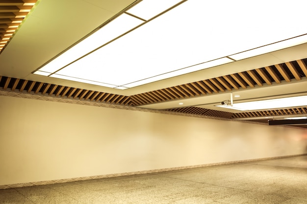 Hall with white wall and illuminated ceiling