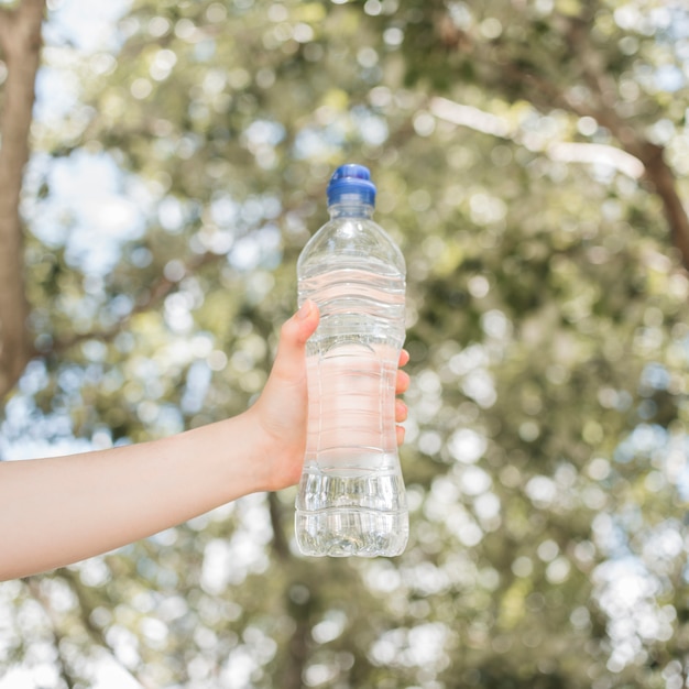 Free photo hand holding bottle of water