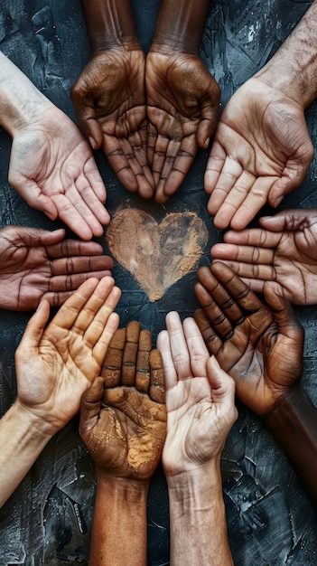 Free photo hands of different ethnicities and skin color coming together in sign of diversity