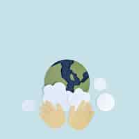 Free photo hands washing the planet earth paper craft background