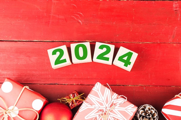 Free photo happy new year 2024 christmas 2024 christmas gifts placed in a festive atmosphere