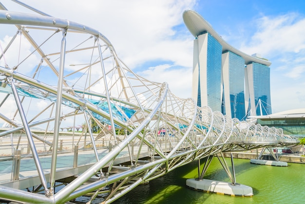 Free photo helix bridge with marina bay building