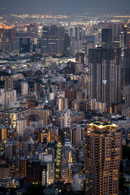 Free photo high angle buildings with lights