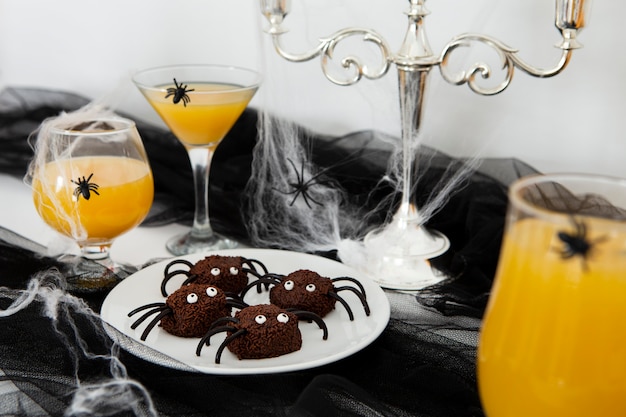 Free photo high angle of halloween food arrangement concept