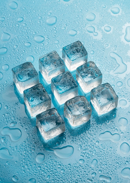 Free photo high angle  ice cubes arrangement