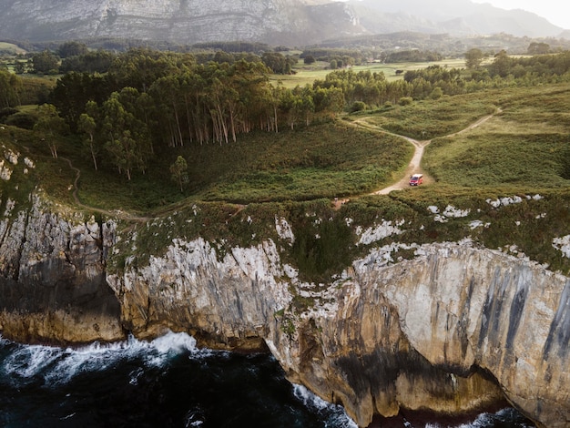 High angle landscape view of a coast