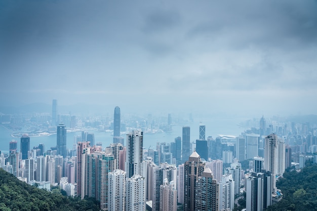 Free Photo high angle shot of a beautiful scenery of victoria peak in hong kong