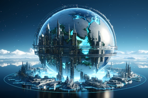 Free photo high tech view of futuristic earth