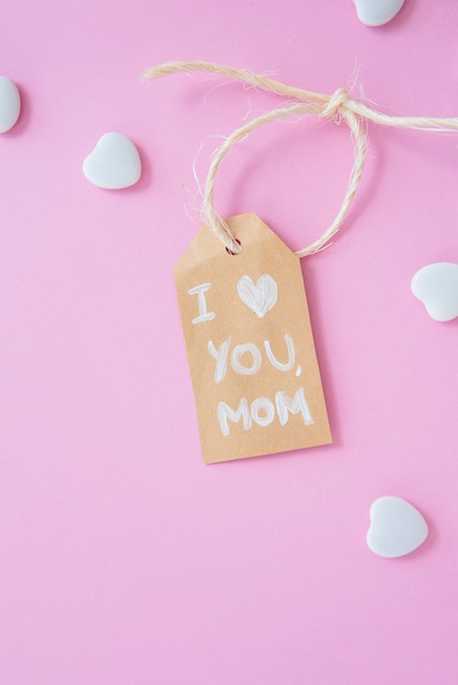 I love you mom inscription with small hearts 