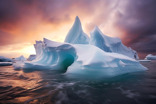 Free photo iceberg at sunset ai generated image