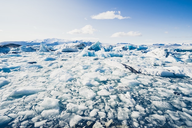 Icebergs floating in Jokulsarlon glacier lagoon