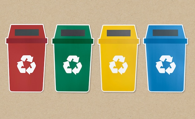 Free Photo icon set of trash with recycle symbol