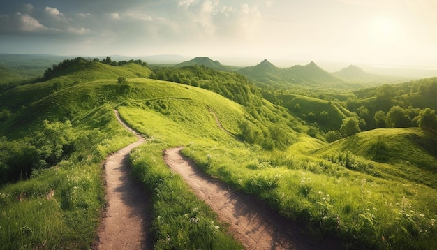 Free photo idyllic mountain meadow tranquil beauty in nature generated by ai