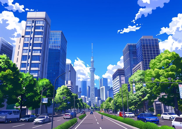 Free photo illustration of anime city