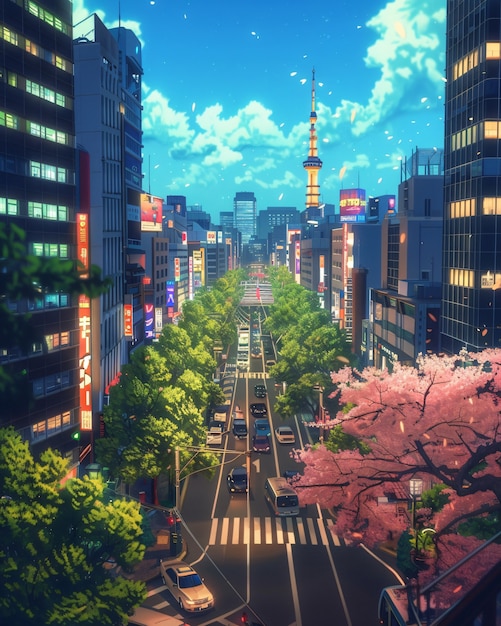 Illustration of anime city