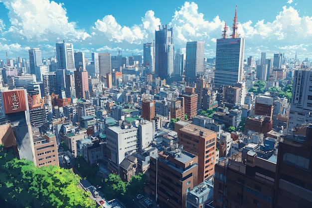 Free photo illustration of anime city