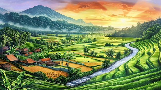 Free photo indonesia landscape in digital art