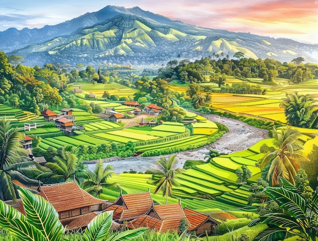 Free photo indonesia landscape in digital art