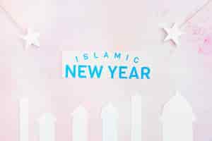 Free photo islamic new year with mosque and stars on pink