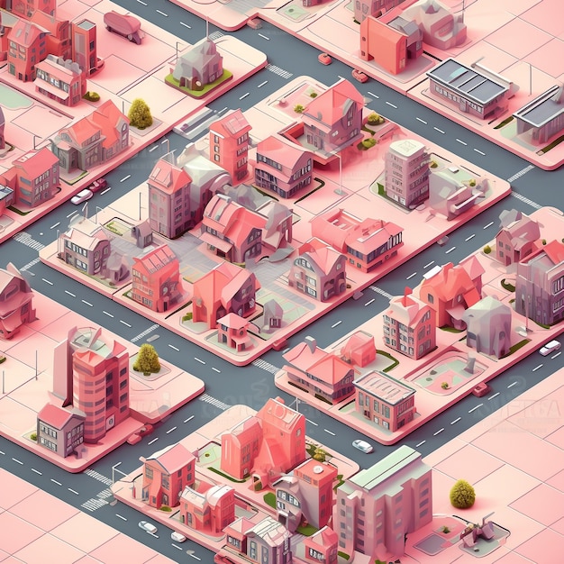 Free photo isometric view on 3d rendering of city