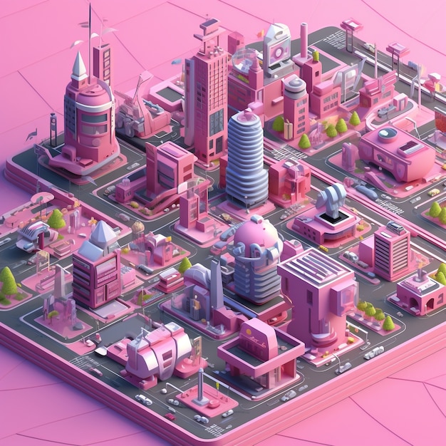 Free photo isometric view on 3d rendering of city