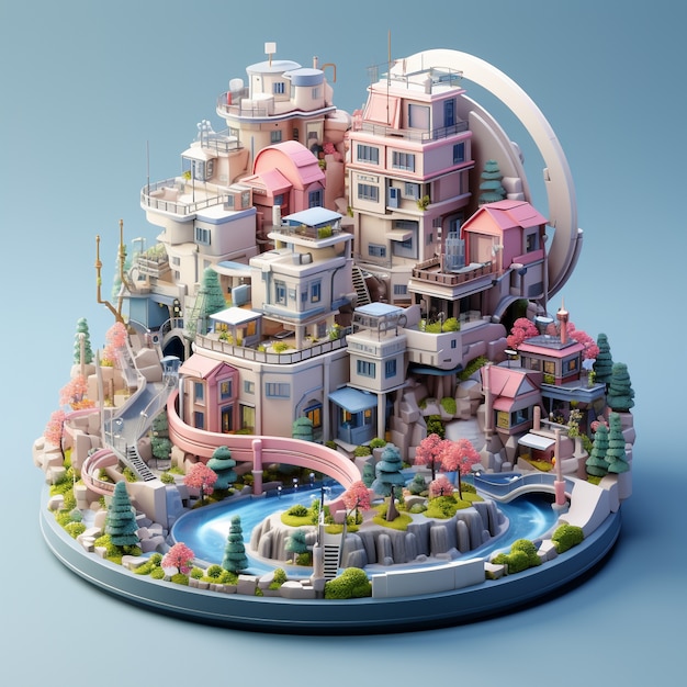 Free photo isometric view on 3d rendering of city