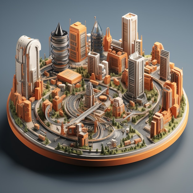 Free photo isometric view on 3d rendering of city