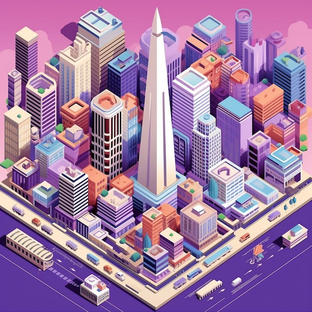 Free photo isometric view on 3d rendering of neon city