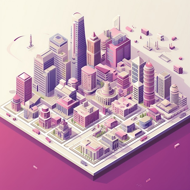 Free photo isometric view on 3d rendering of neon city