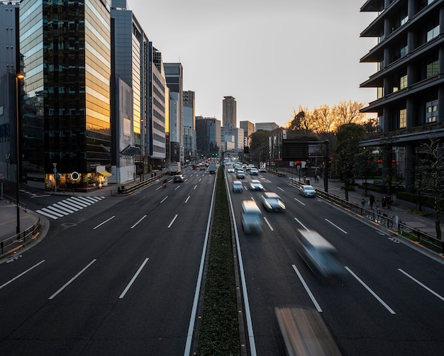 Japan urban landscape with traffic