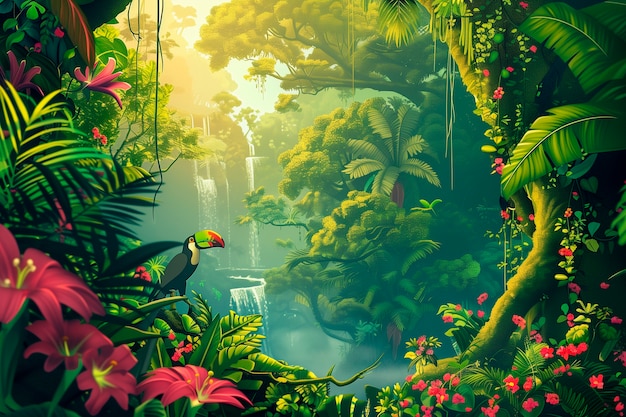 Free Photo jungle landscape digital art illustration