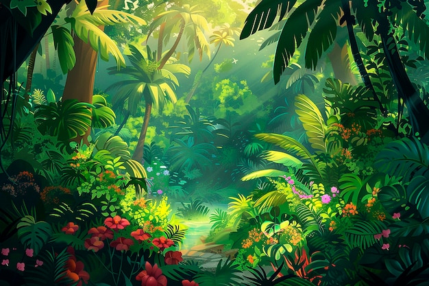 Free Photo jungle landscape digital art illustration