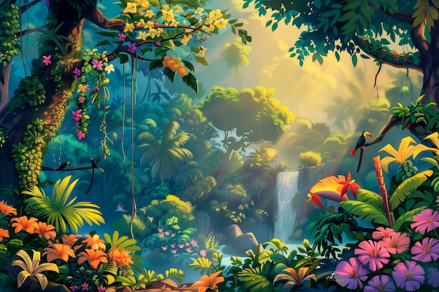 Free Photo jungle landscape digital art illustration