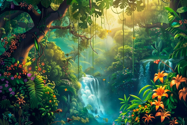 Free photo jungle landscape digital art illustration